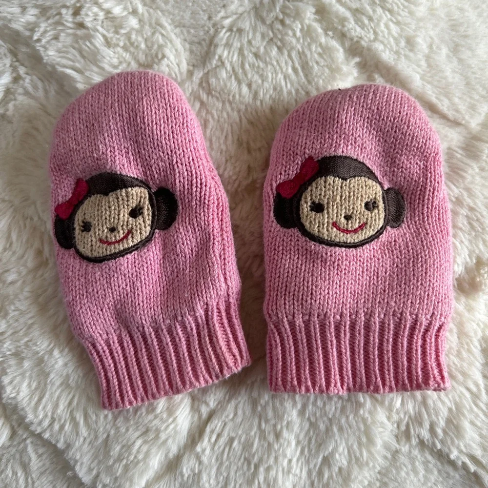Pink Monkey Knit Gymboree Mittens for Kids